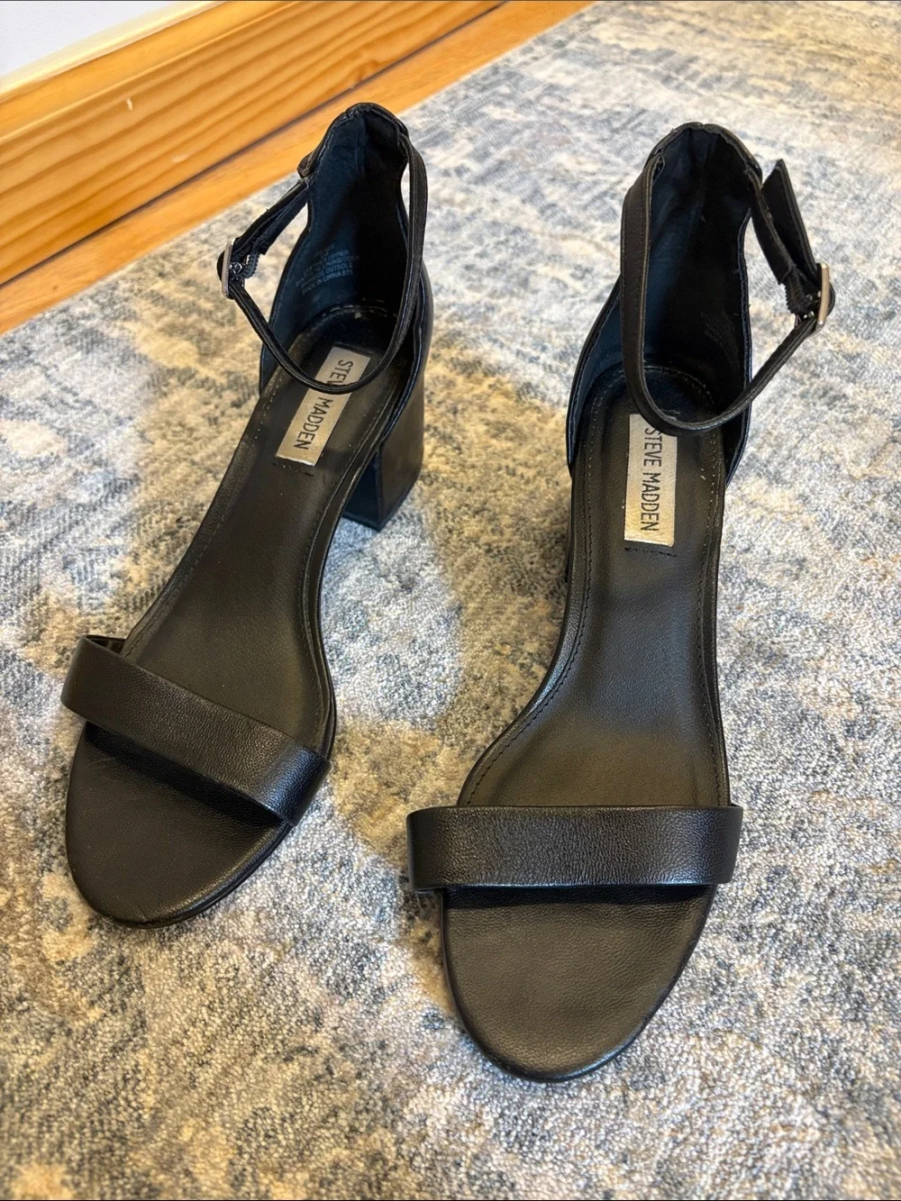 Steve Madden Black Ankle-Strap Block Heel Sandals